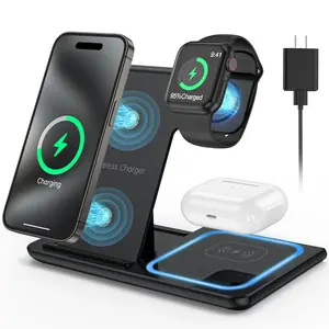 Wireless Charger, 18W Fast Iphone Charging Station for Iphone 16/15/14/13/12 /11/Pro Max/Plus, 3 in 1 Wireless Charging Stand for Iwatch Series SE 10/9/8/7/6/5/4/3, Airpods Pro/3/2 (W/ QC3.0 Adapter) Cshidworld