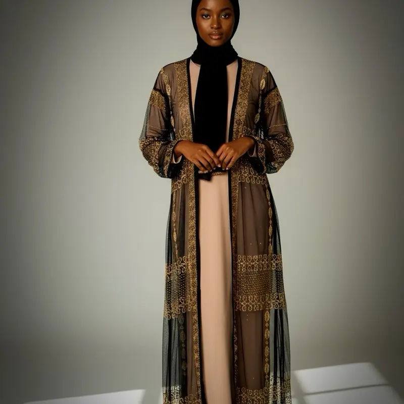 One Piece Transparent Abaya with Intricate Embroidery and Sheer Sleeves for Elegance Versatile Styling Options - TikTok Shop One Piece Transparent Abaya with Intricate Embroidery and Sheer Sleeves for Elegance Versatile Styling Options - TikTok Shop