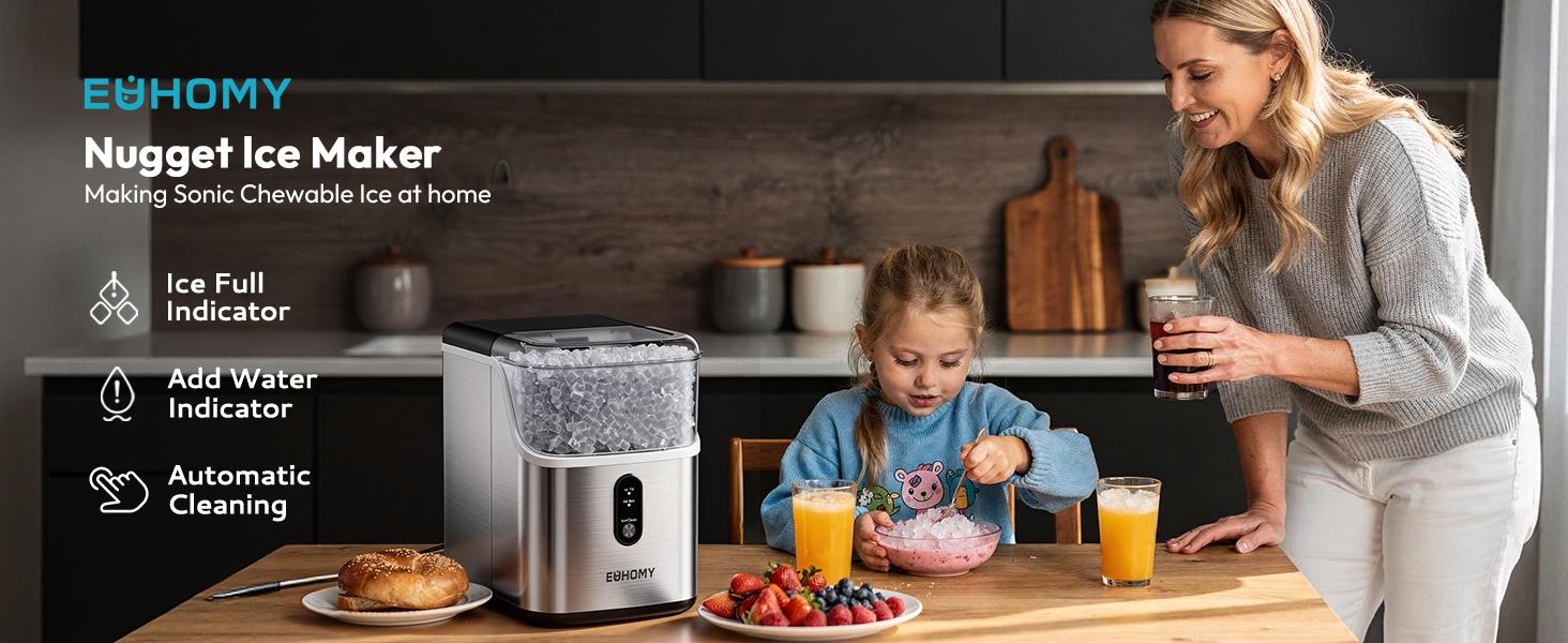 EUHOMY Nugget Ice Makers Countertop, Pebble Ice Maker Machine with 35lbs/24H&33lbs/24H Soft Ice, Self-Cleaning Sonic Ice Maker with Ice Scoop&Basket, Utensils, Pellet Ice Maker for Home/Kitchen/Office EUHOMY Nugget Ice Makers Countertop, Pebble Ice Maker Machine with 35lbs/24H&33lbs/24H Soft Ice, Self-Cleaning Sonic Ice Maker with Ice Scoop&Basket, Utensils, Pellet Ice Maker for Home/Kitchen/Office