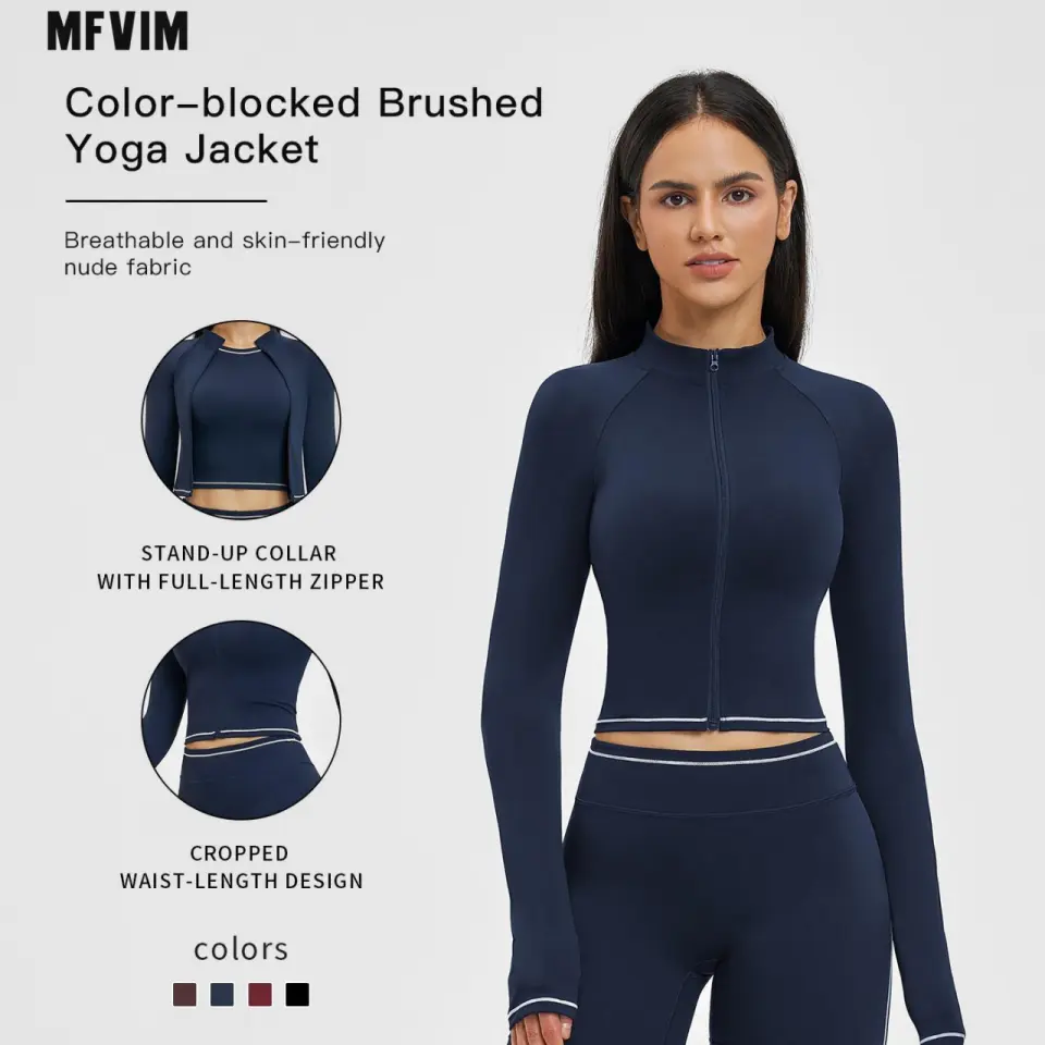 MFVIM Women's Sports Jacket, Sporty Chic Slim Fit Colorblock Full-Zip Windproof Outerwear with Stand Collar for Running/Yoga, Outdoor Women's Sports Coat, Zipper