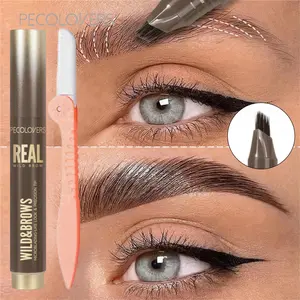 2pcs /set Double-Effect Quick Brow Pencil+Eyebrow Razor, Makeup Set Waterproof Long-Lasting Brow Smudge-Proof Eyebrow Shaper Trimmer Tool for Natural Fuller Brows Cosmetic Eyebrow Products