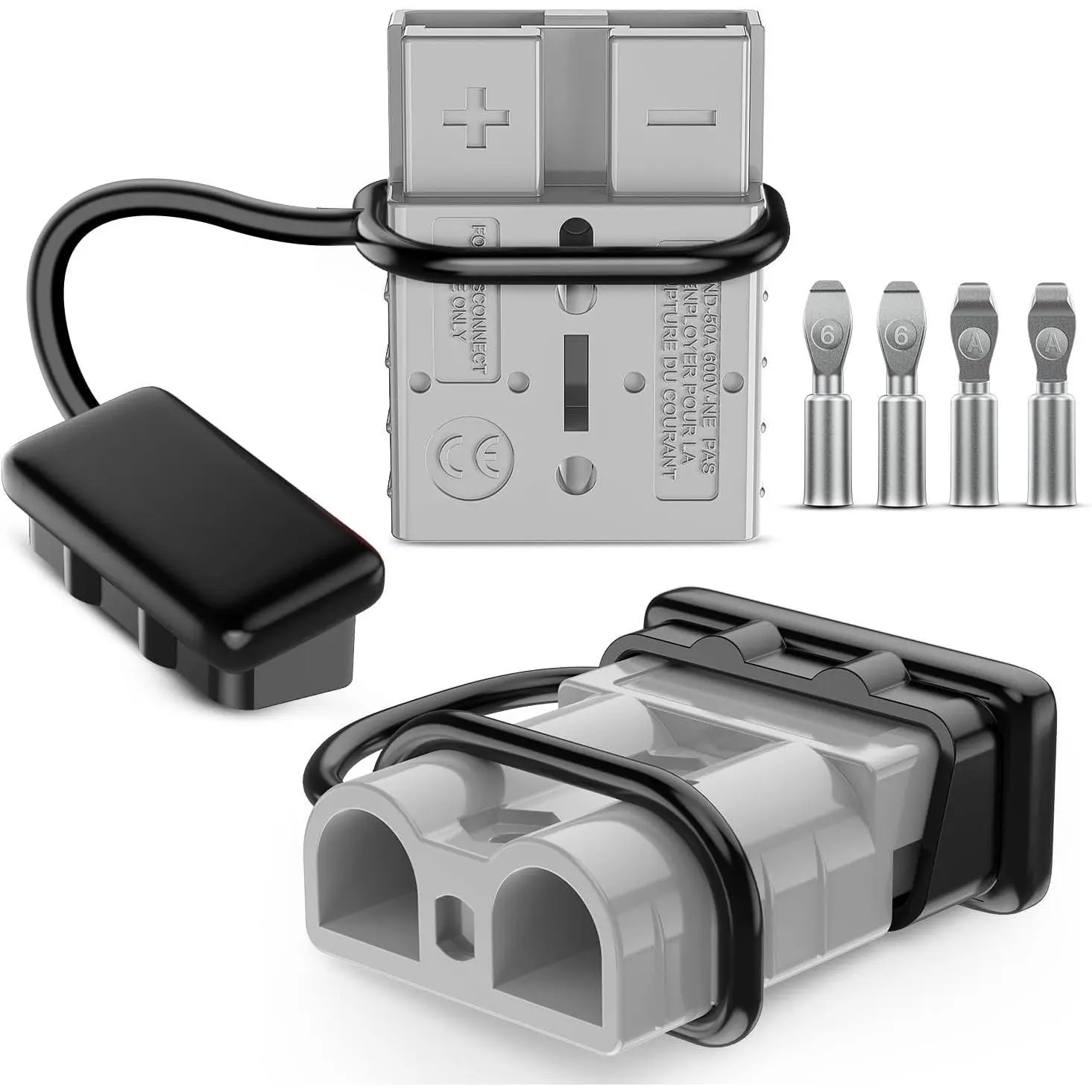 Nilight Anderson Connector 50AMP 6AWG Anderson Plug 12V-36V Battery Quick Connect/Disconnect Wire Harness Plugs Connectors Kit for 6 Gauge Cables Car Marine ATV Trailer Towing Winch Motor, 2 Pack Grey