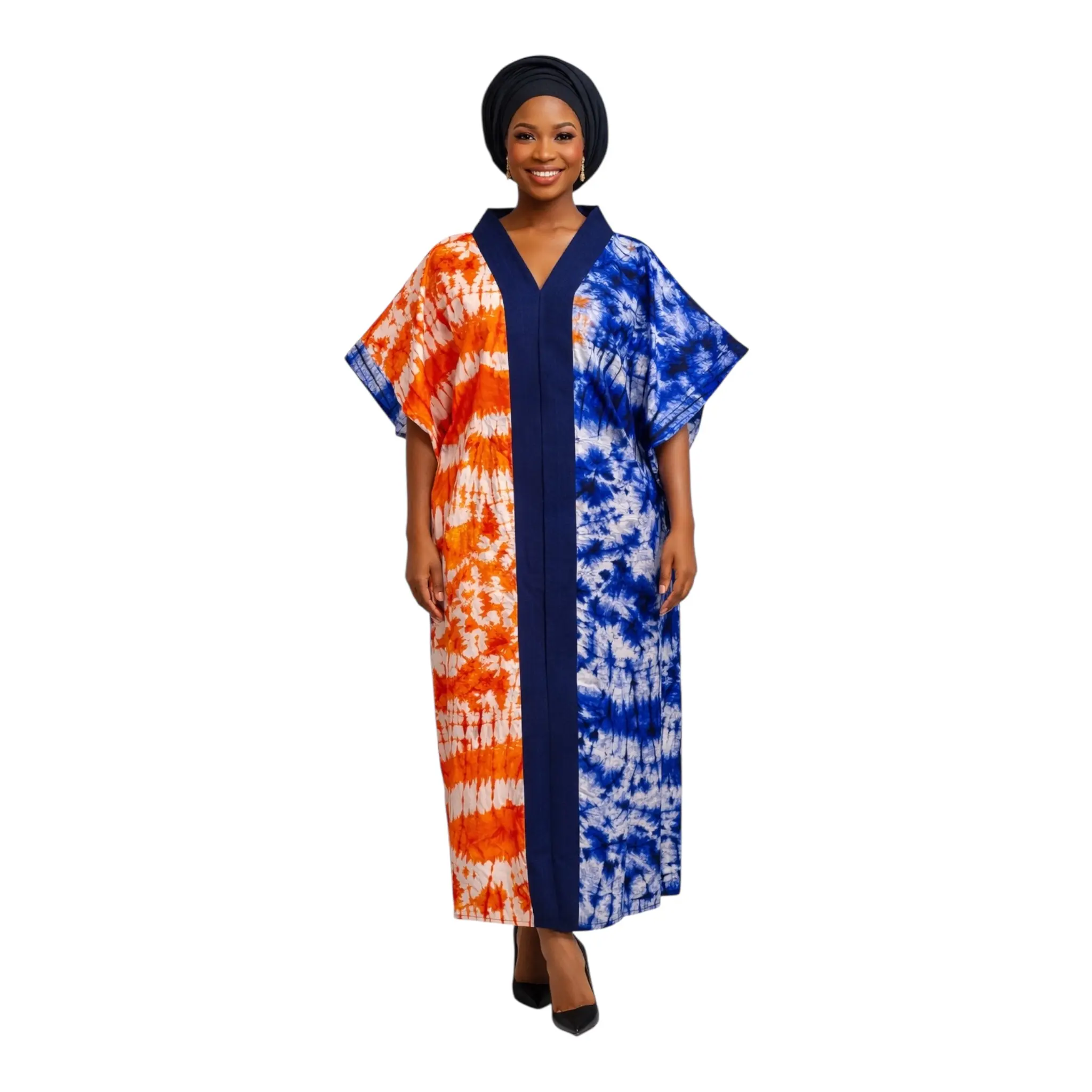 Orange, Blue and Light Yellow Adire Print