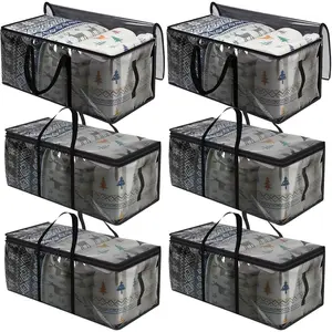 Moving Bags Heavy Duty, 6 Pack Clothes Storage Bags with  Zipper & Handles PVC Water-Resistant for College Supplies(Black)