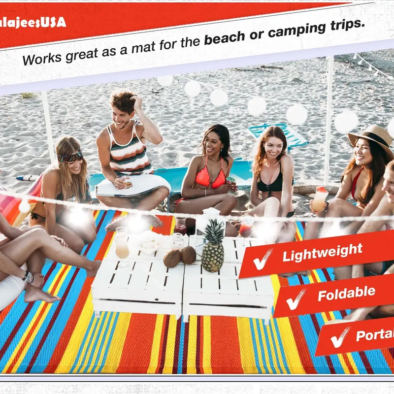 B-USA Outdoor plastic rug 6 ft x 9 ft patio mat rv camper waterproof reversible picnic balcony