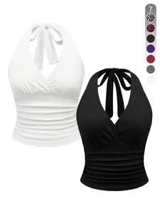 Women's Bow Decor Tie Shoulder Bikini Top, Casual Sleeveless Spaghetti Strap Swim Top for Summer, Ladies Swimwear for Beach Holiday Vacation Tankini Tops