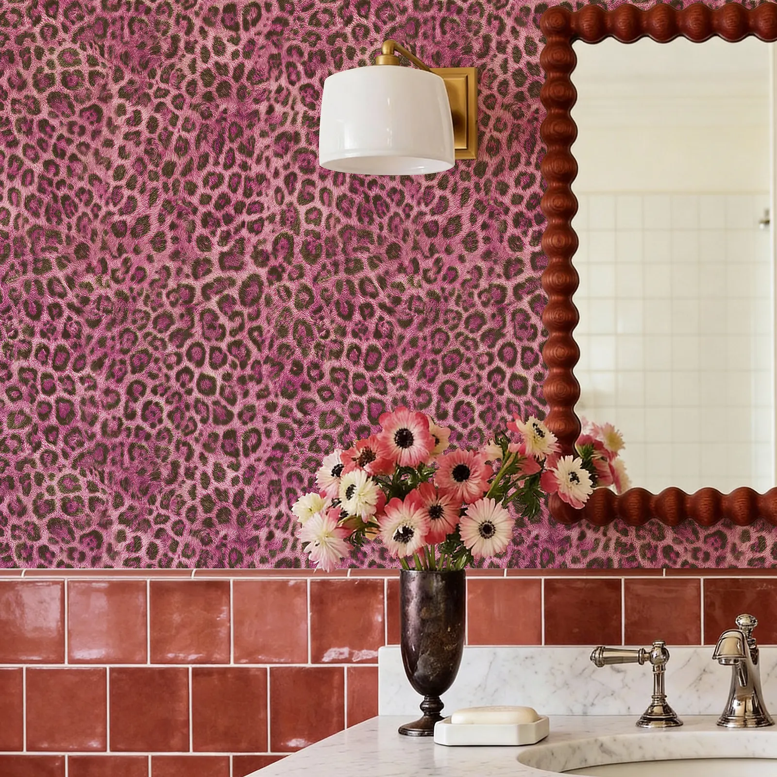 Pink Leopard Peel and Stick Wallpaper Self Adhesive Removable Wall Paper for Bedroom Accent Wall Furniture Cabinet DIY Decor