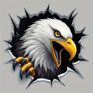 1PC Hardcore Raptor Sticker For Motorcycle, Carry Bags, Stationery Personalized Hole-Torn Roaring Bald Eagle Decor With Dominant Impact Hardcore Trend Vibe In Daily Use A Must-Have For Raptor Enthusiasts &  Hardcore Style Fans