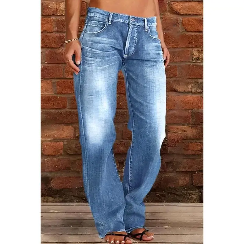 Women's Ripped Jeans Mid Rise Straight Leg Denim Jean Plus Size Boyfriend Jeans Baggy Flare Pants 90s Hippie Clothes