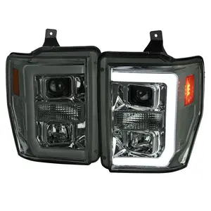 2008-2010 Ford F-250 F-350 F-450 LED C-Bar Projector Headlight (Chrome Housing/Smoked Lens)