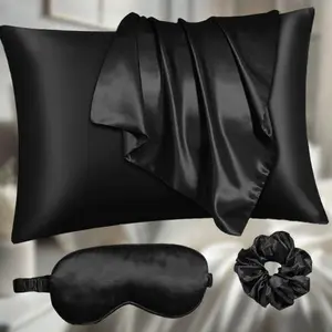 Satin Pillowcase Set - Includes Queen Size Pillowcase, 1 Eye Mask, and 1 Scrunchie - Luxurious Silky Satin for Hair and Skin Care