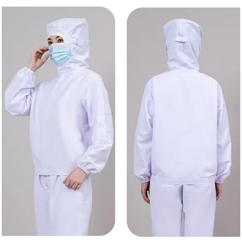 Unisex Hooded Workwear Set, Plain White Long-Sleeved Protective Suit with Ear Loops - Breathable, Dust-Proof, and Easy-to-Wash, M（165）