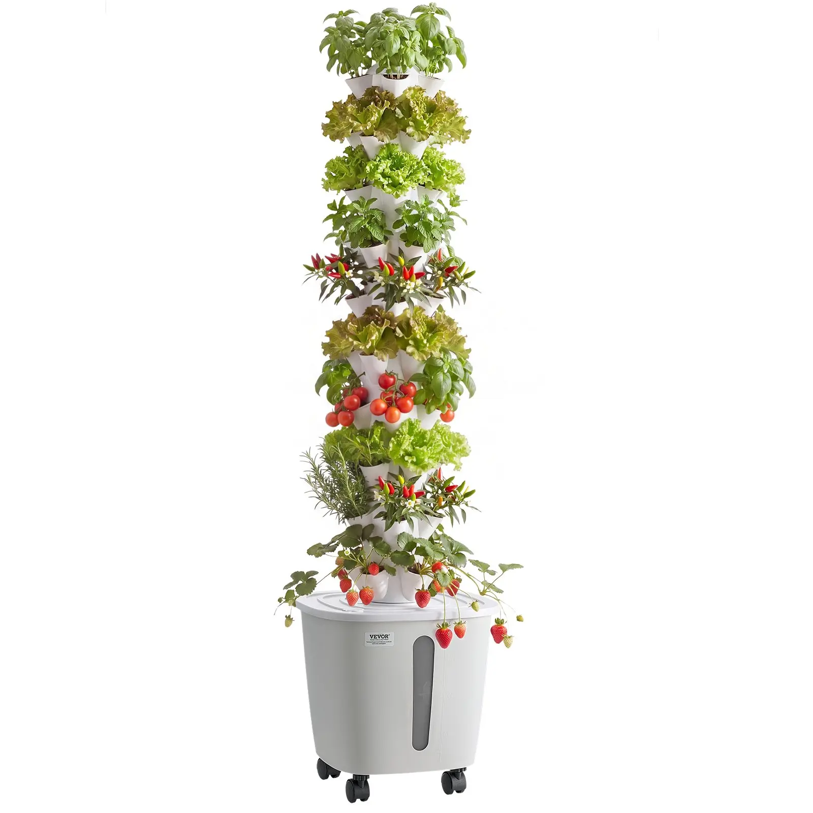 【Summerfinds】VEVOR 10-Tier Vertical Hydroponic Tower Kit, 50-Pod 120V System with App Control, Casters, 20L Water Tank & Pump, 14x14x52in Beginner-Friendly Vertical Home Garden for Vegetables, Indoor Herbs, 10-Tier Vertical Design