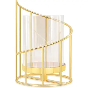 Gold Hurricane Candle Holder Gold Glass Pillar Candle Holders with Clear Glass Sleeve Elegant Centerpiece for Weddings Dinners Party Decor