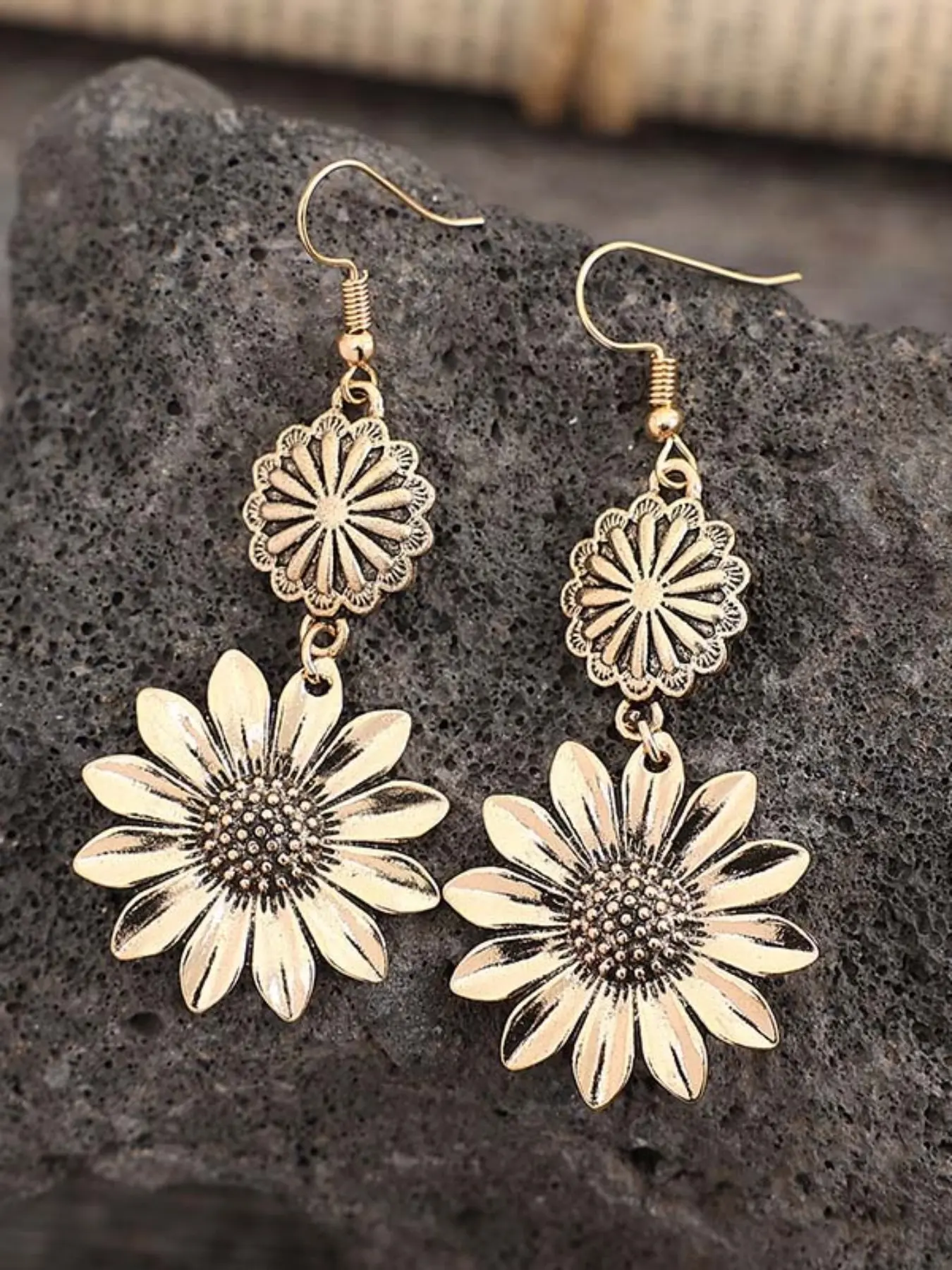 Vintage Bohemian Sunflower Pendant Earrings, Dangle Earrings, Dangly Earrings, Creative Western Style Dainty Fashion Jewelry for Women, Perfect Gift
