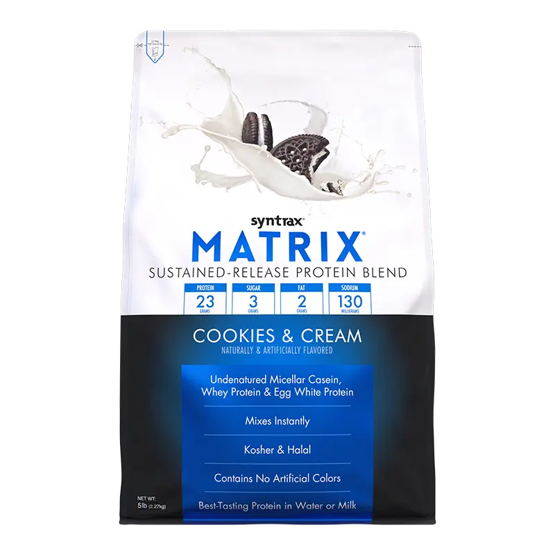 Syntrax Nutrition Matrix, Sustained-Release Protein Blend Cookies & Cream 5 lbs  Undenatured Micellar Casein & Whey Blend for Easy Mixing