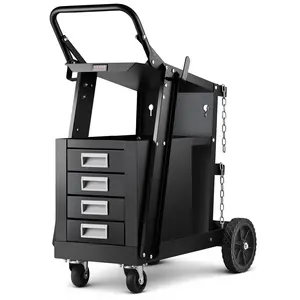 fathersdaygift VEVOR Welding Cart, 2-Tier 4 Drawers Welder Cart with 265 LBS Weight Capacity, 360 Swivel Wheels, Tank Storage Safety Chains, Heavy Duty Rolling MIG Welder Cart for Mig Welder and Plasma Cutter