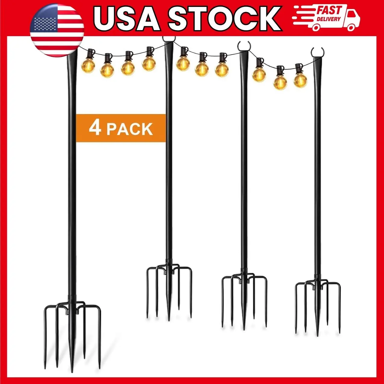 4 Pack Outdoor String Light Poles, Adjustable Metal Patio Light Poles with Claw Tops, 7-Section Design for Deck, Backyard, Garden, Fence and Outdoor Decor | outdoor string light poles, patio light poles, string light poles, backyard light poles