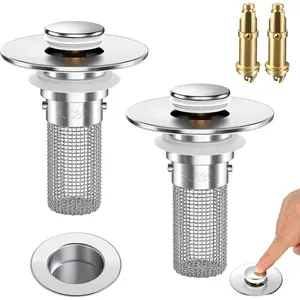 Bathroom Sink Drain Strainer, Pop-Up Bathroom Sink Stopper with Removable Stainless Steel Hair Catcher Basket, Universal Fit for US Bathroom Sinks, Bathtubs, Showers & Floor Drains
