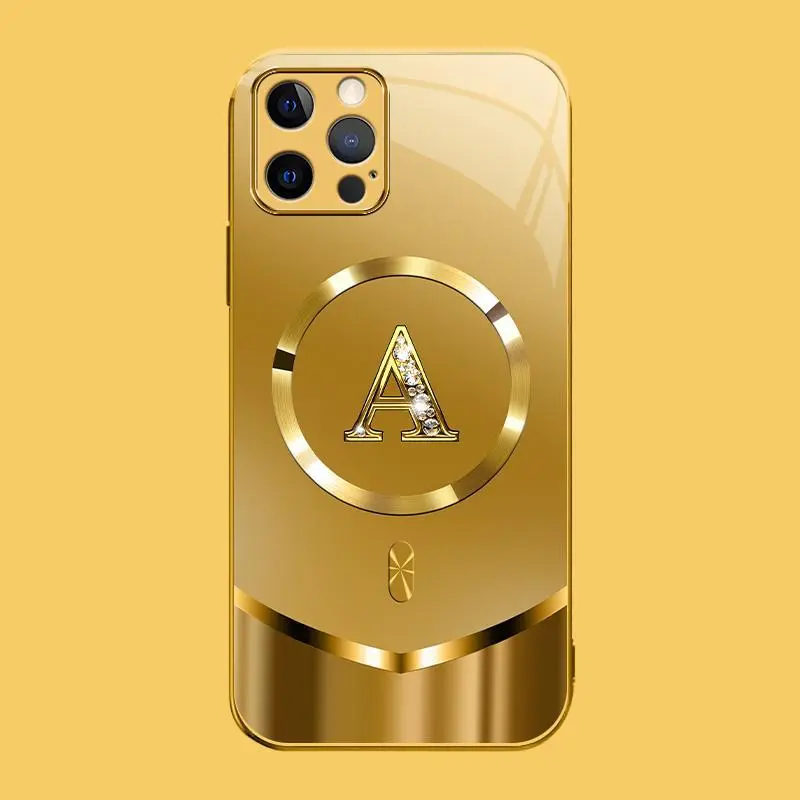 Suitable for [iPhone 11 Pro] high-end MagSafe phone case🥰，Luxury Gold 26 Initial phone Case Bling Monogram 952