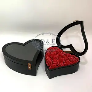 4 Color Options – Heart Shape Flower Boxes With Faux Leather Handle and Lock (Set of 2)