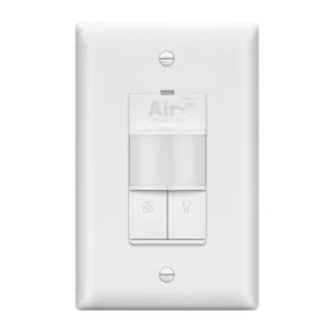 LIDER Dual Technology Fresh Air Circulator Timer and PIR Motion Sensor Light Switch, Wall Plate Included, Ground Only, No Neutral Wire Required, Single-Pole