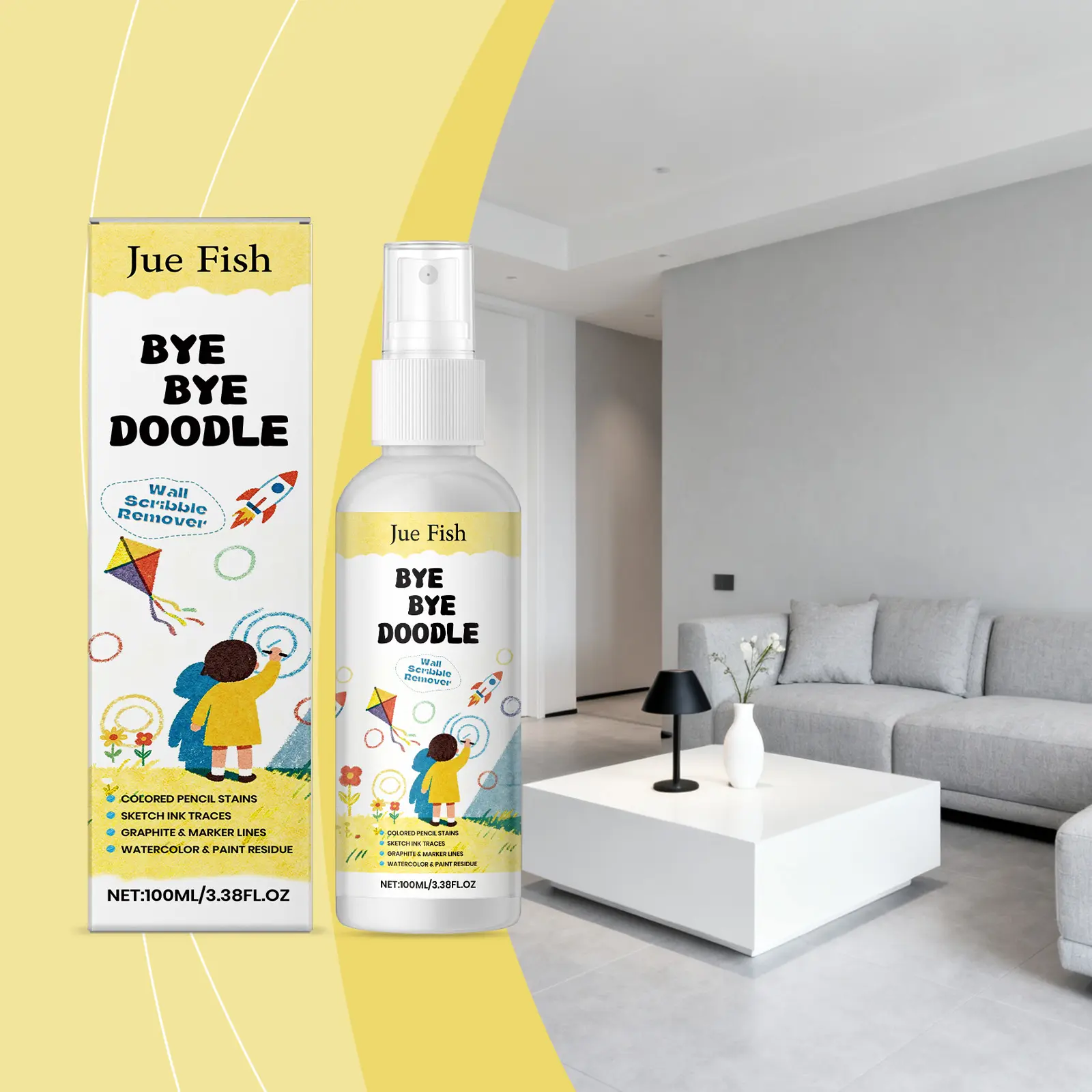 Crayon Remover for Walls- Instant Cleaning for Marker, Ink & Graffiti Stains on Wall - Safe for Painted, Whiteboard, Wallpaper - Quick Stain Remover for Home Playroom/Classroom