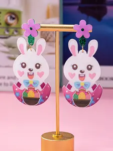 Cute Easter Eggshell Acrylic Drop Earrings, Patchwork Design, Perfect for Holidays, Travel, Parties, All Seasons Wear