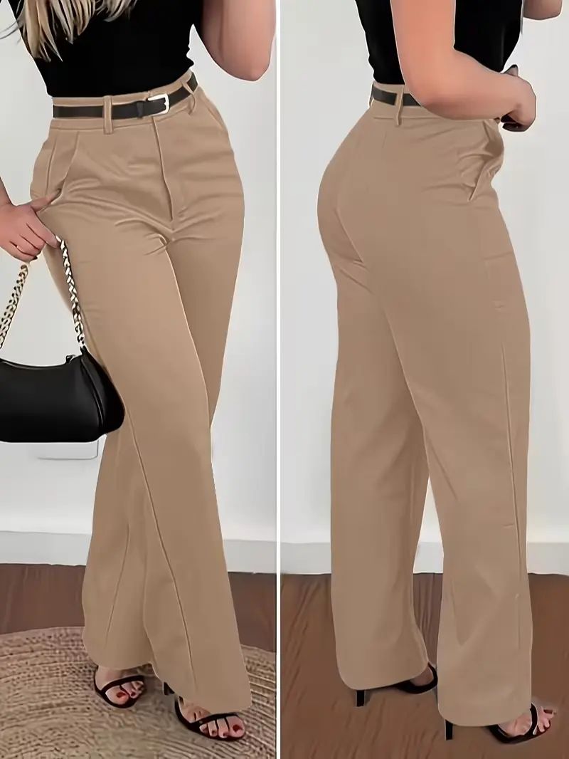 Women's stylish, elegant solid-color trousers; suitable for all seasons, office wear, and everyday outfits.
