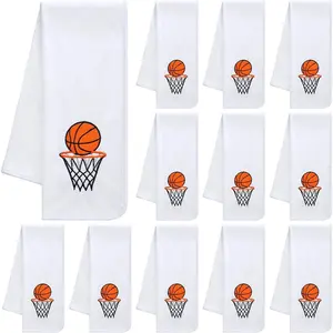 12 Pcs Basketball Towel Gift Sweat Hand Microfiber Workout Towel Embroidered Sports Team Gifts Bath Face Washrag for Bathroom Kitchen Gift Gym Favor, 11.81 x 27.56 Inch (White)