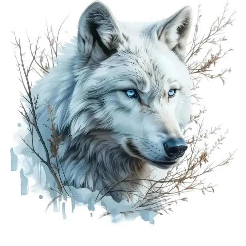 Majestic White Wolf with Blue Eyes Waterproof Adhesive Sticker for Cars, Trucks, Motorcycles, Laptops, Windows, Glass, Walls