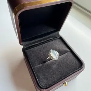 18K White Gold Icy Jade Cabochon Jadeite Jade Ring with Diamonds
