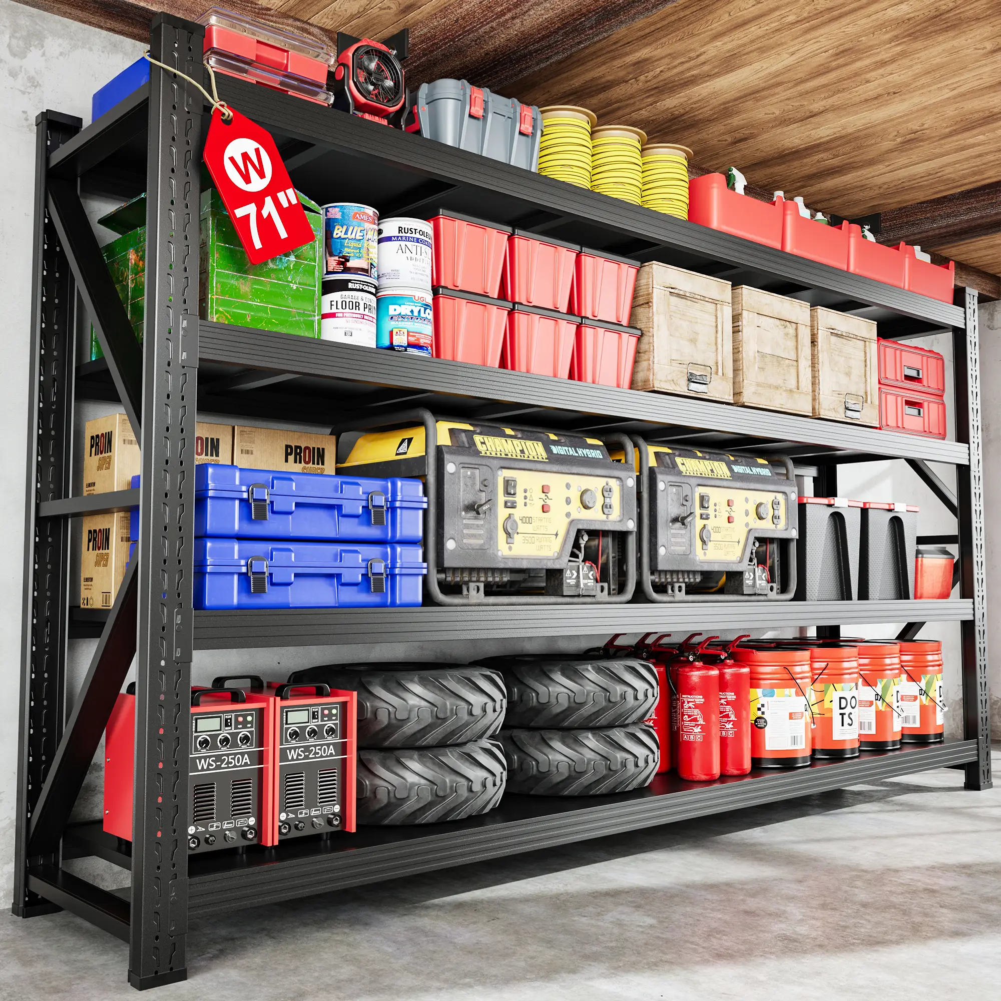 Letaya 71"W Heavy Duty Metal Storage Shelves 5000LBS Capacity Garage Shelving Units with Adjustable Shelves & Locking Pins Triple Reinforced Steel Org