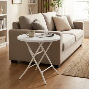 Folding Round Cocktail Table, 31.5 Inch White Bar Height Portable Table with Removable Legs for Indoor Outdoor