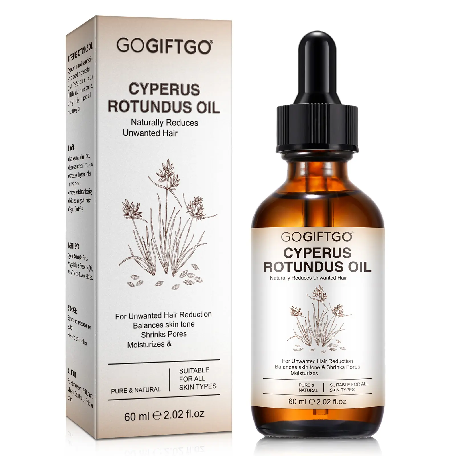 GOGIFTGO Cyperus Rotundus Oil 60ml, Natural Cyperus Rotundus Oil for Easy Hair Removal, Depilatory Body Care, Reduces Unwanted Hair, Gentle Moisturizes  The Skin, Reducing Body Hair ,  Suitable for All Skin Types, Moisturizing, Moisturizer