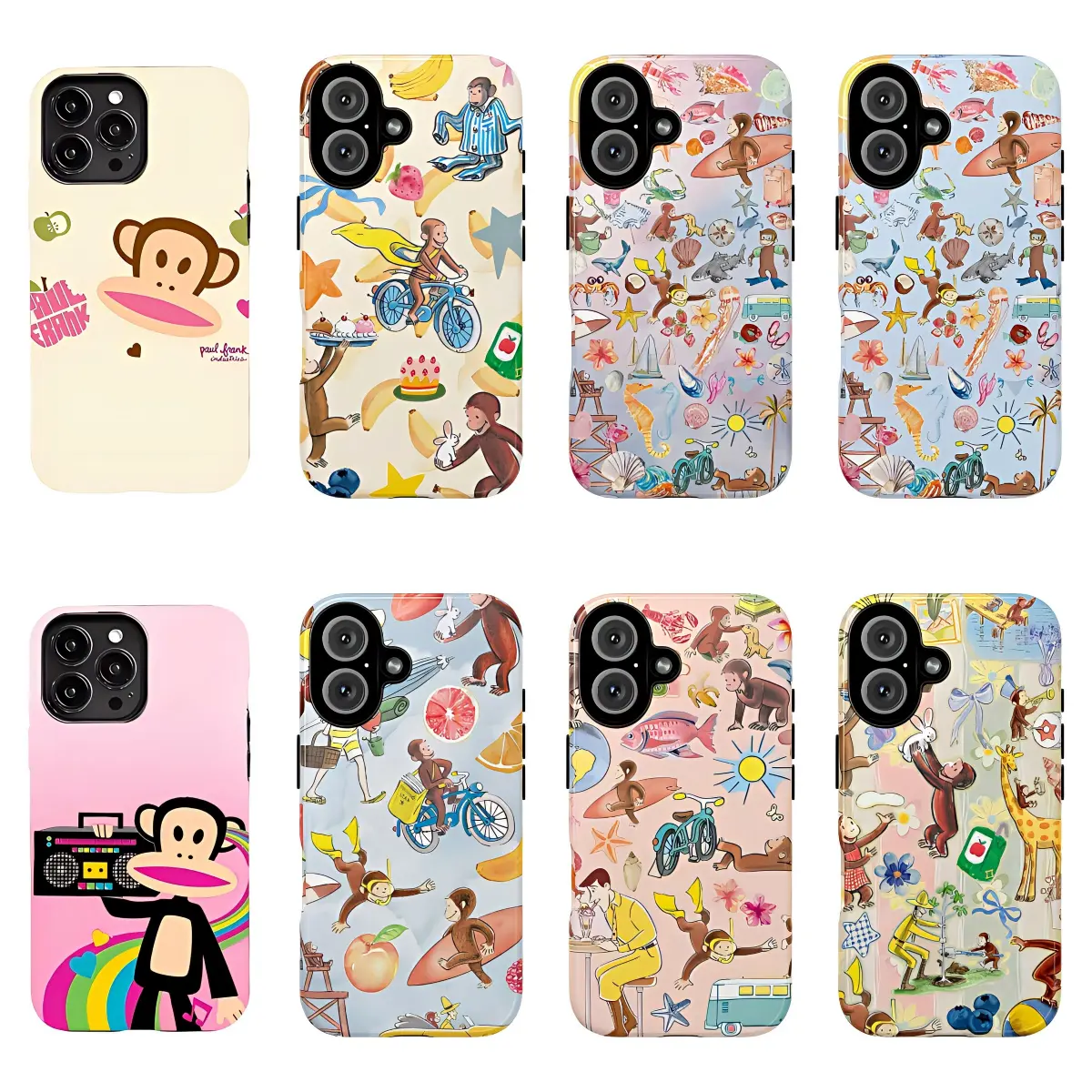 Playful beach-themed design with colorful illustrations ofCCurious Georgeee phone case, sea creatures, flowers,and summer icons, gift, monkey, cover, tough phonecase-Suitable for iPhone 17/16/15/14/13/12/11 Pro Max/Plusand Samsung Galaxy S23-25 tiktokshop