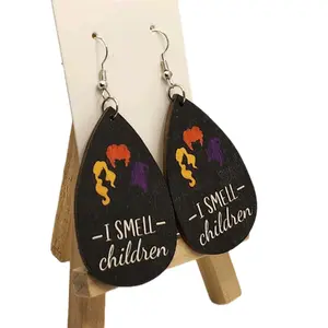 Wooden I Smell Children Earrings Unique Design Eco Friendly Sustainable Hook Earrings for Stylish and Humorous Outfits Perfect for Casual to Formal Wear