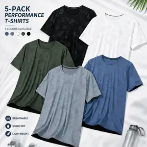 5PCS Men's Quick Dry Athletic T-Shirts, Moisture Wicking Workout Gym Tops, Breathable Geometric Print Short Sleeve Tees, Lightweight Performance Running Shirts for Men, 5 Pack Mens Sports T-Shirts