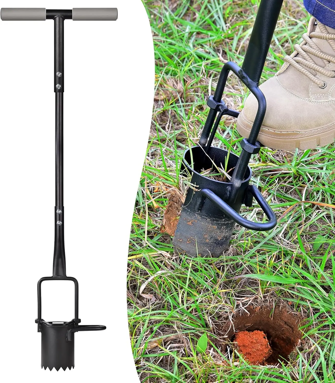 Sod Plugger, Bulb Planter with Long Handle and Serrated Base Garden Tool, Bulb Transplanter Also Grass Plug Tool for Digging Holes to  Tulips, Iris, Daffodils