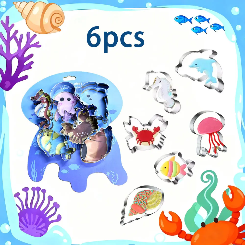 6PCS Ocean Animal Cookie Cutter Set, Stainless Steel Marine Creature Molds