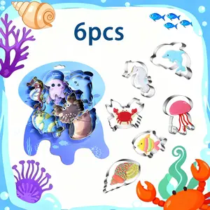 6PCS Ocean Animal Cookie Cutter Set, Stainless Steel Marine Creature Molds