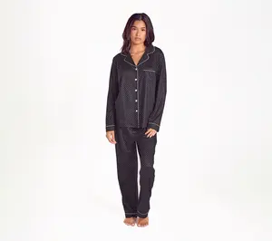 iCollection Brushed Notch Collar Long Sleeve &Pant PJ Set