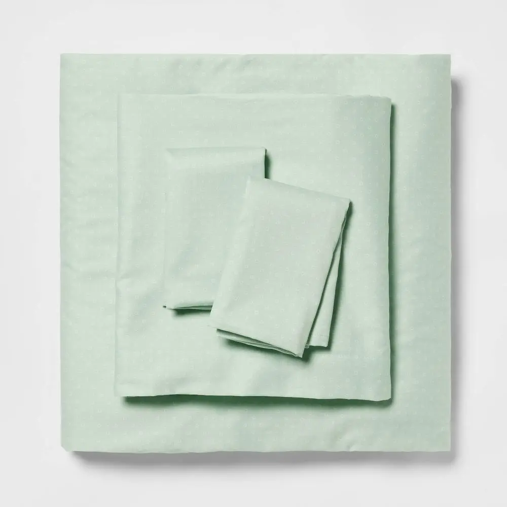 Full Easy Care Cotton Blend Sateen Sheet Set Mint Dot - Room Essentials: 225 Thread Count 4-Piece Teen Dorm Essential