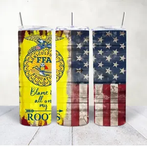 20oz FFA American Flag Skinny Insulated Tumbler - BPA Free Cup with Lid and Reusable Straw - Bottles