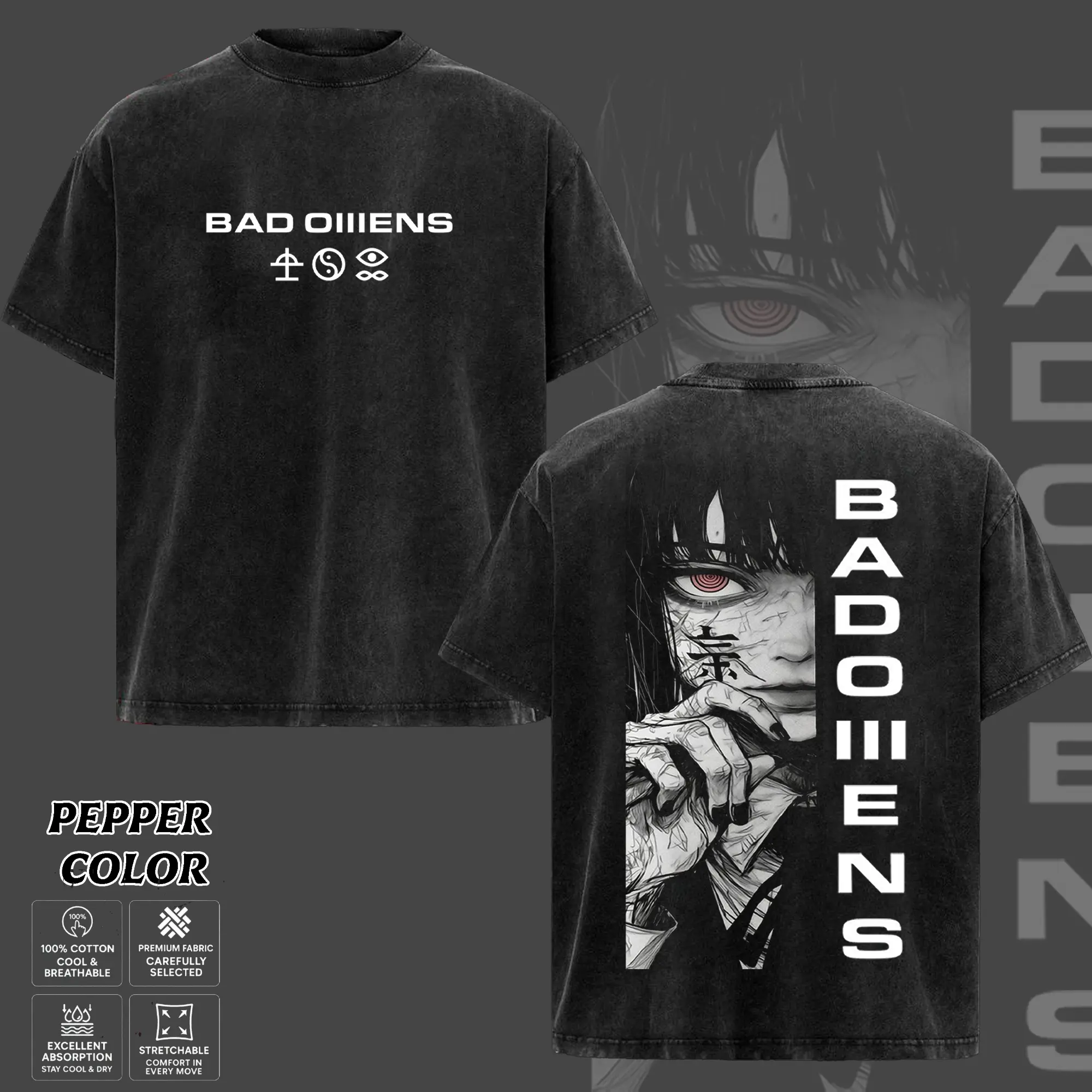 Retro Bad Omens Anime Metal Shirt, Unisex Oversize Washed Rock
