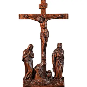Standing Crucifix Wall Cross, INRI Jesus Cross for Wall, Handmade Wooden Cross Wall Decor for Home Christmas Gift - 10 Inch