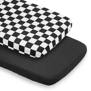 Sweet Jojo Designs 2-Piece Baby Bassinet Sheets Set (Black/White Gingham Checkered Plaid) for Boy/Girl, Infant Newborn Nursery, Oval, Rectangle & Hourglass Mattress (Solid Onyx & Classic Checkerboard)