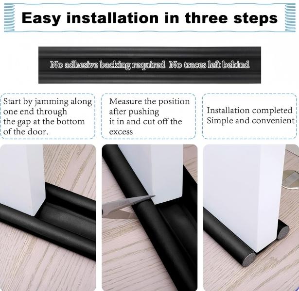 96cm Black Twin Door Draft Stopper, Cuttable Washable Under Door Noise Blocker, Windproof Dustproof Door Bottom Seal Strip, Party Gift Home Accessory