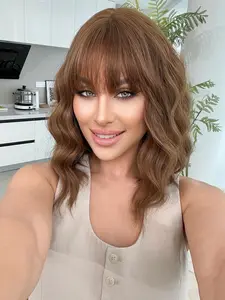 12 Inch Short Wavy Bob Wigs for Women, Gorgeous Fluffy Wigs with Bangs, Synthetic Full Machine Wigs for Party, Daily Use