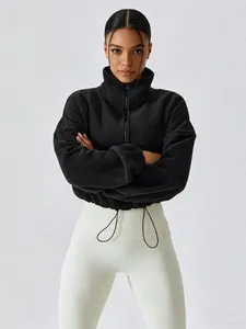 Women's New Year Cross-Border Fall Winter Fashion Loose High-Neck Zipper Drawstring Hem Short Plush Sportswear Coat Zip Front Jacket
